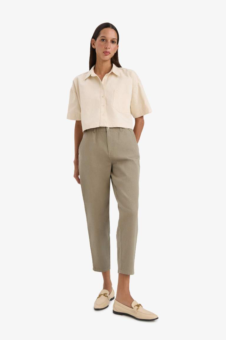 Paperbag High Waist Straight Leg Gabardine Trousers