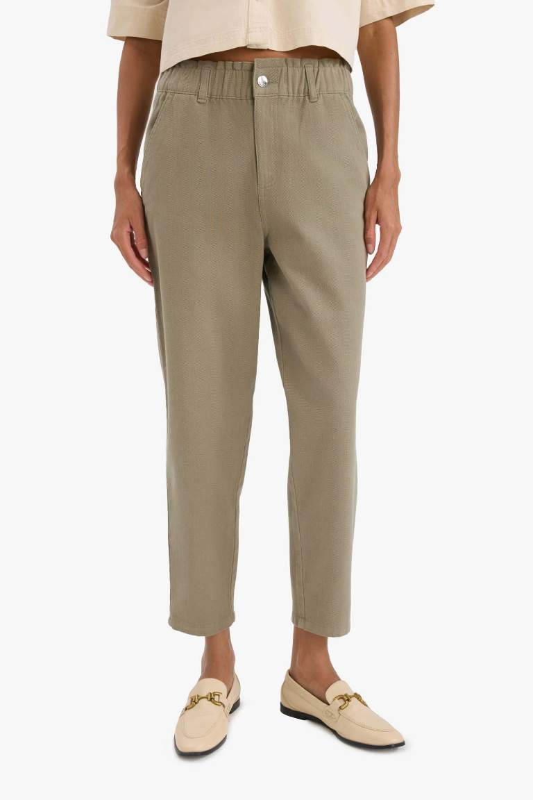 Paperbag High Waist Straight Leg Gabardine Trousers