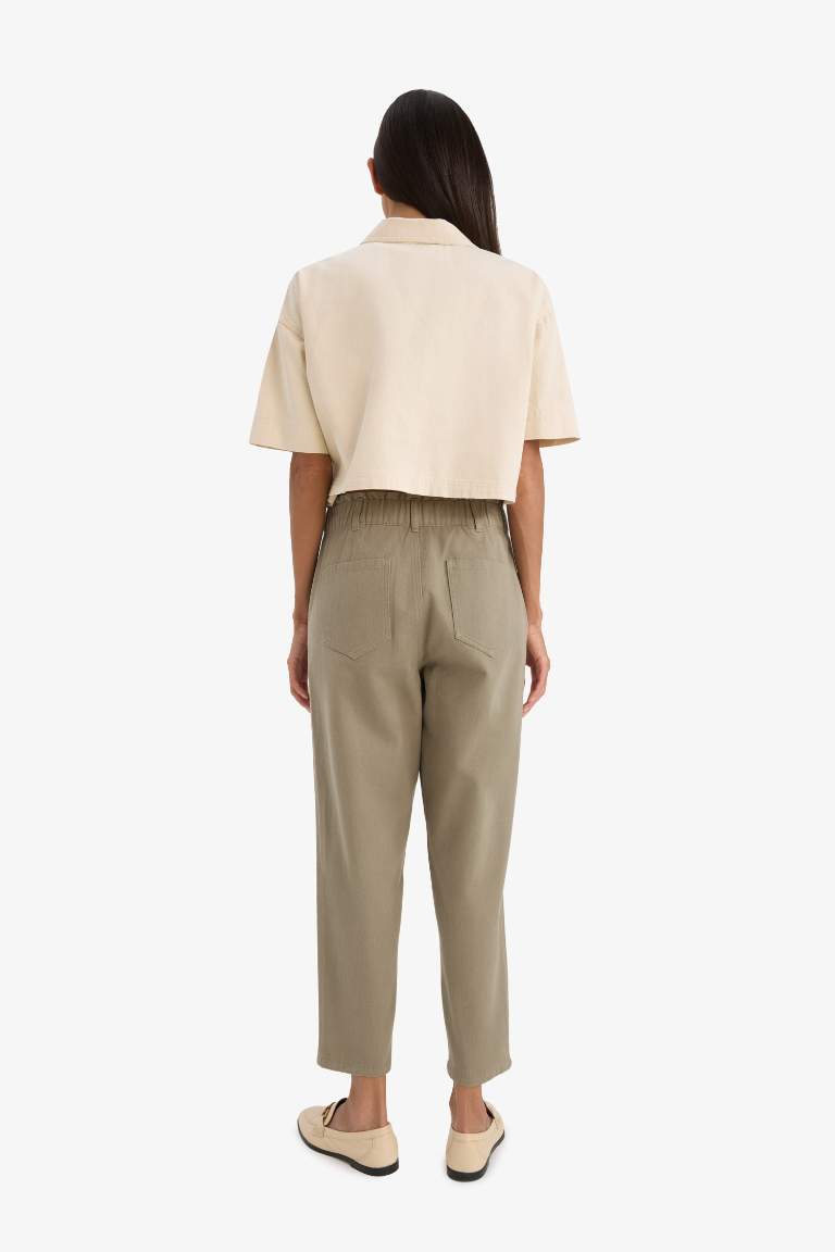 Paperbag High Waist Straight Leg Gabardine Trousers