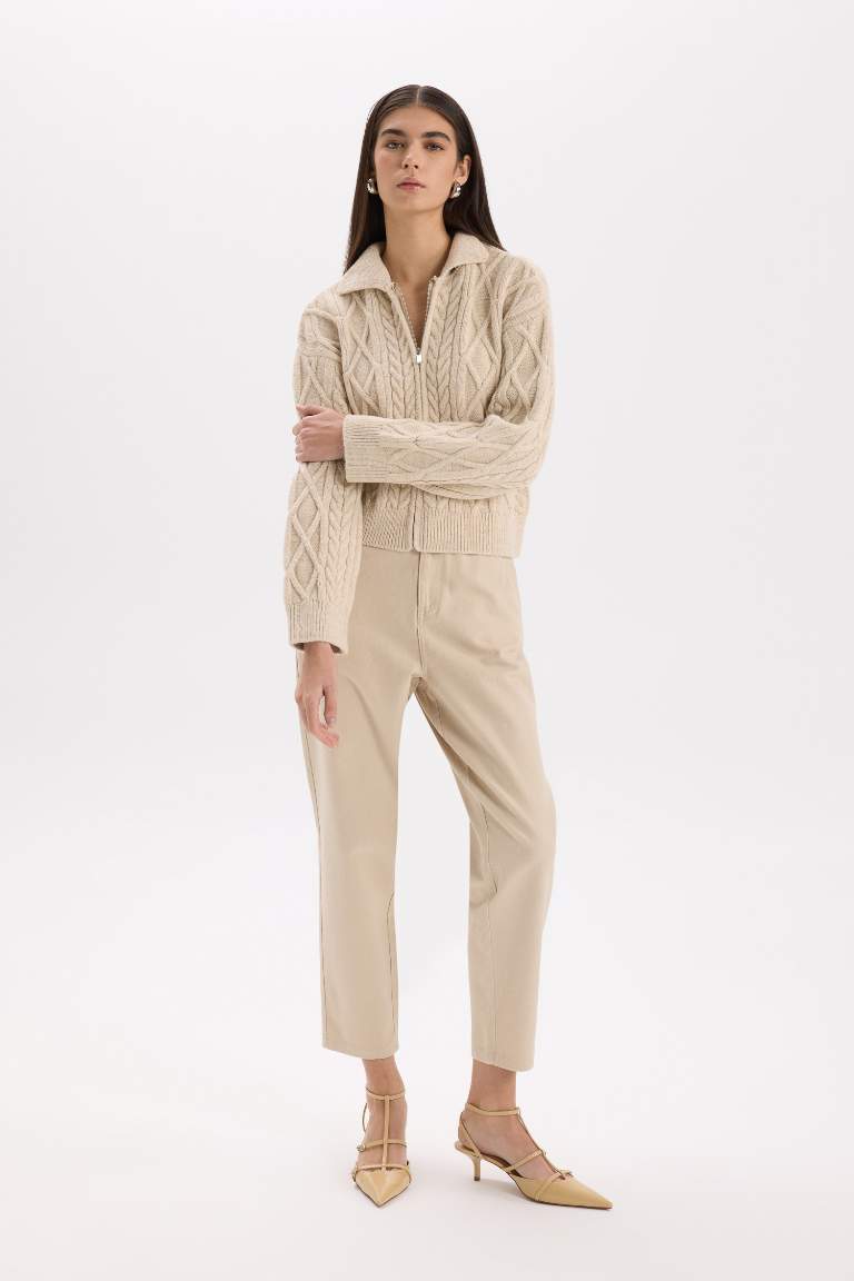 Paperbag High Waist Straight Leg Gabardine Trousers