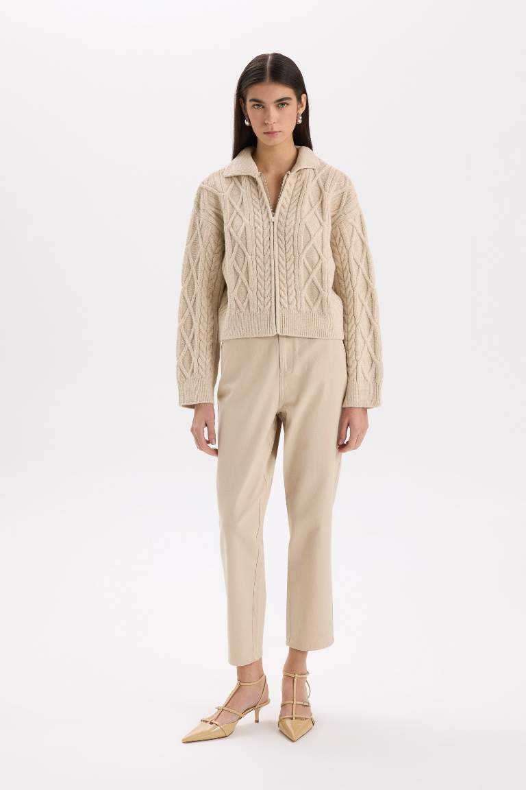 Paperbag High Waist Straight Leg Gabardine Trousers