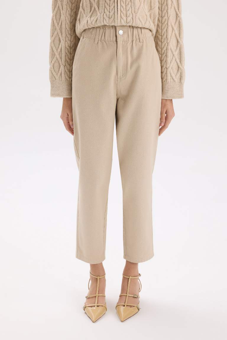 Paperbag High Waist Straight Leg Gabardine Trousers