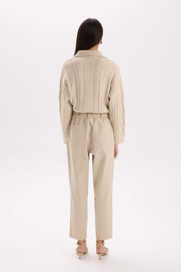 Paperbag High Waist Straight Leg Gabardine Trousers