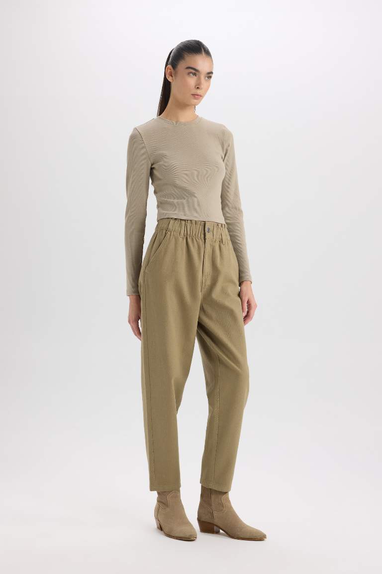 Paperbag High Waist Straight Leg Gabardine Trousers