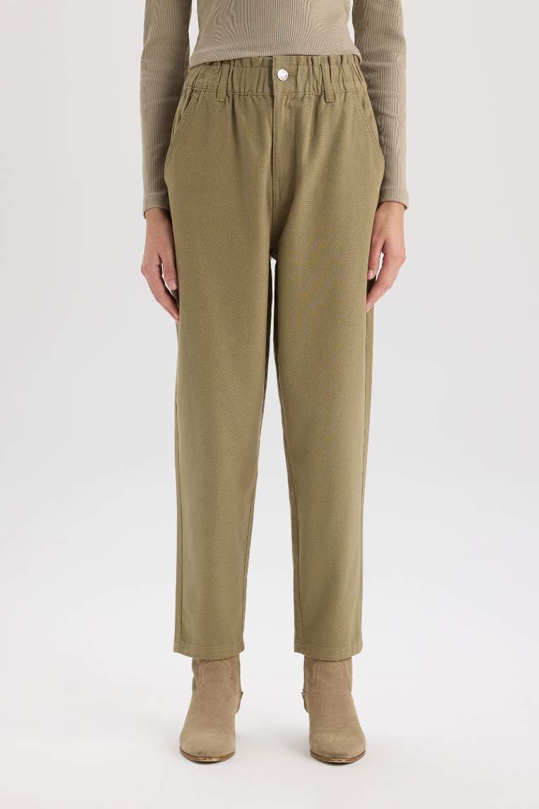 Paperbag High Waist Straight Leg Gabardine Trousers