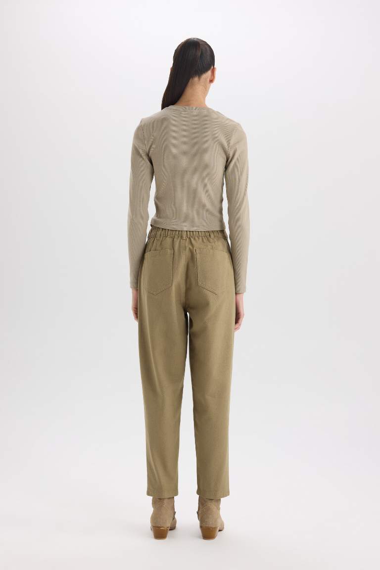 Paperbag High Waist Straight Leg Gabardine Trousers