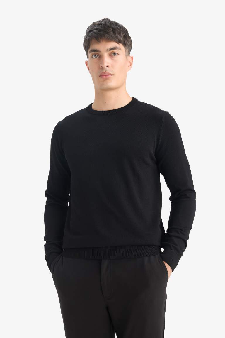 Regular Fit Bisiklet Yaka Basic Düz Premium Triko Kazak