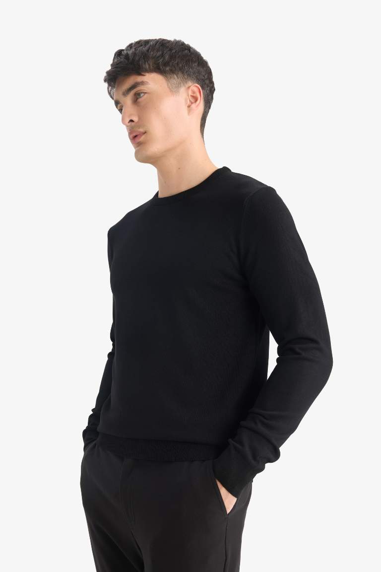 Regular Fit Bisiklet Yaka Basic Düz Premium Triko Kazak