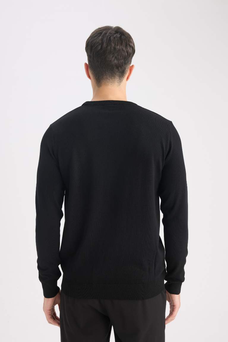 Regular Fit Bisiklet Yaka Basic Düz Premium Triko Kazak
