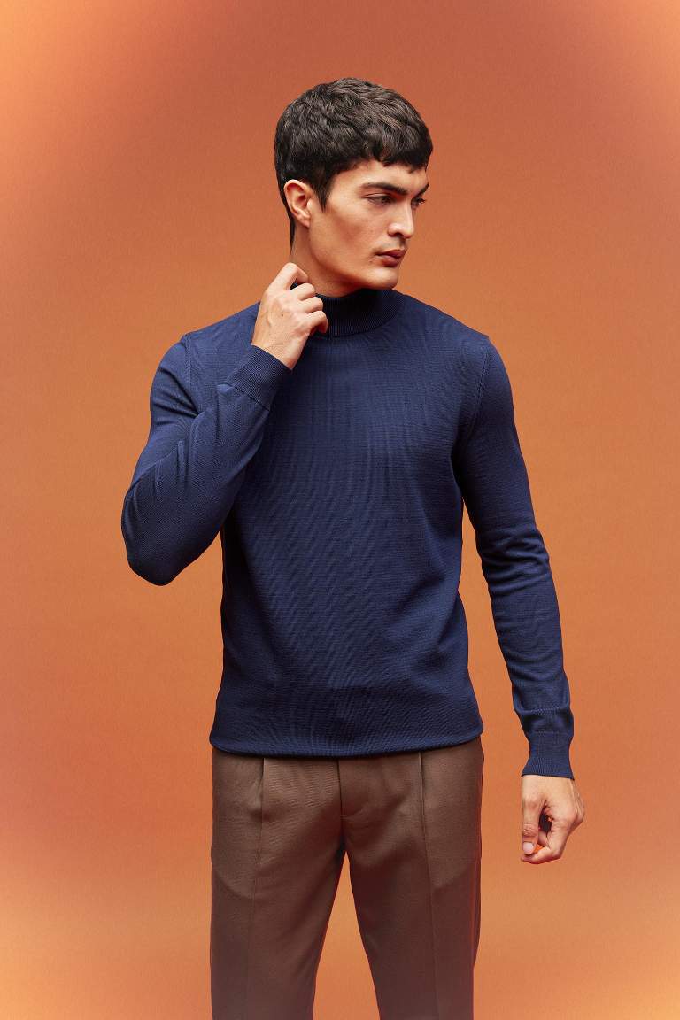 Regular Fit Half Turtleneck Basic Knitted Pullover