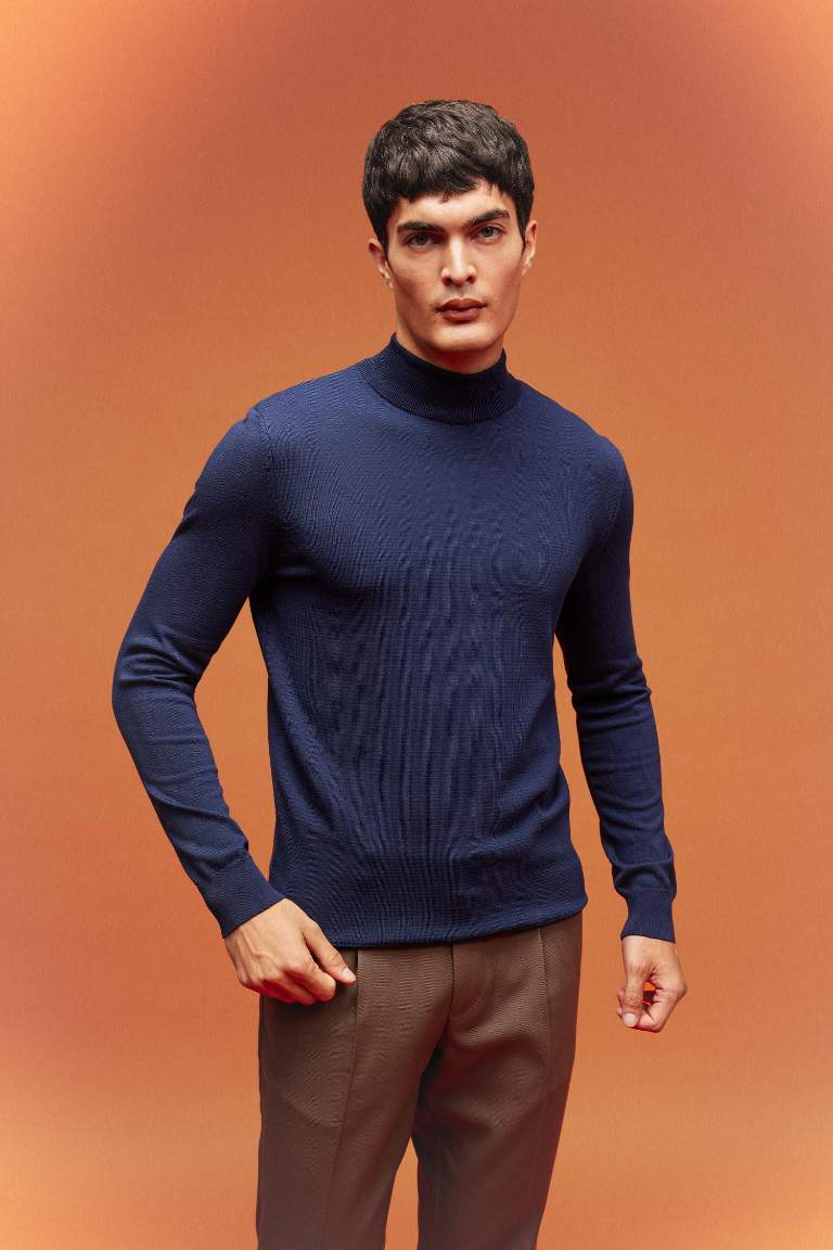 Regular Fit Half Turtleneck Basic Knitted Pullover