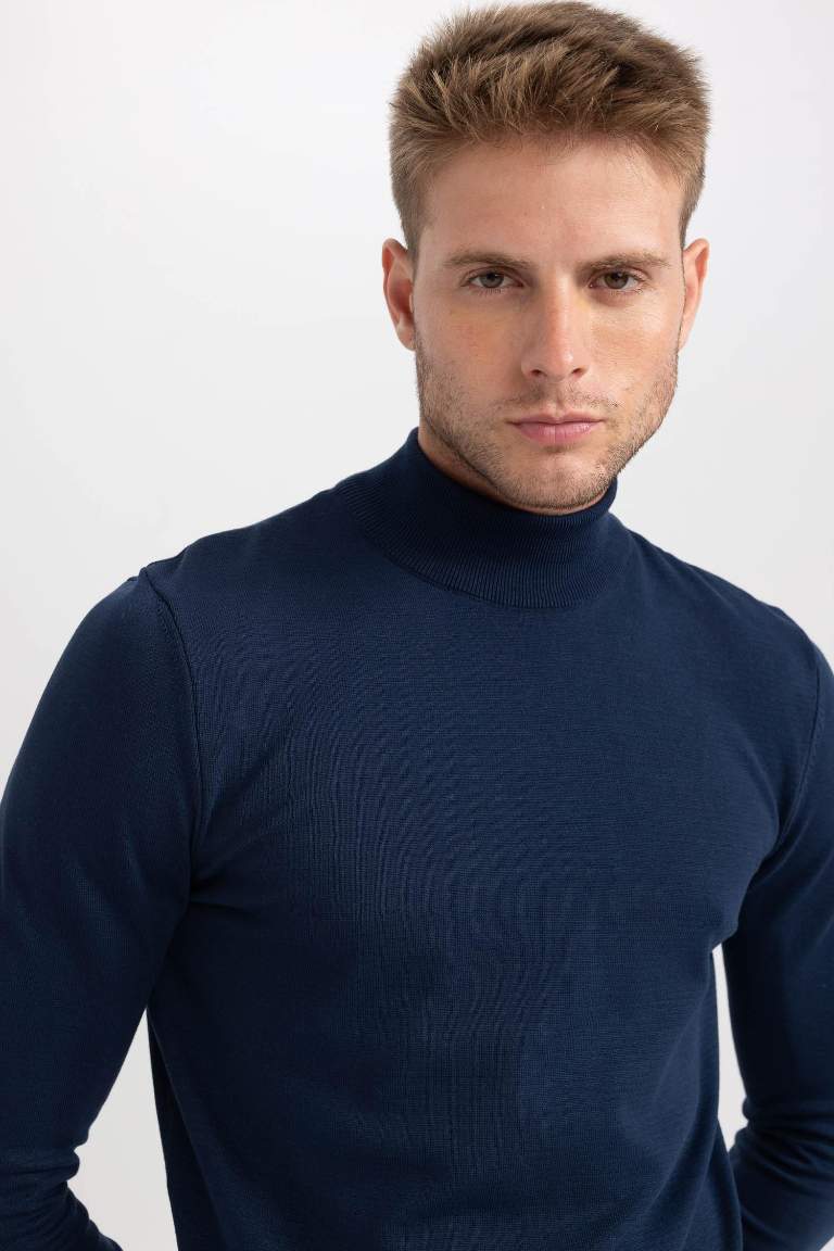 Regular Fit Half Turtleneck Basic Knitted Pullover