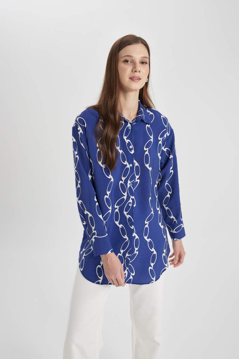 Relax Fit Patterned Long Sleeve Shirt Tunic