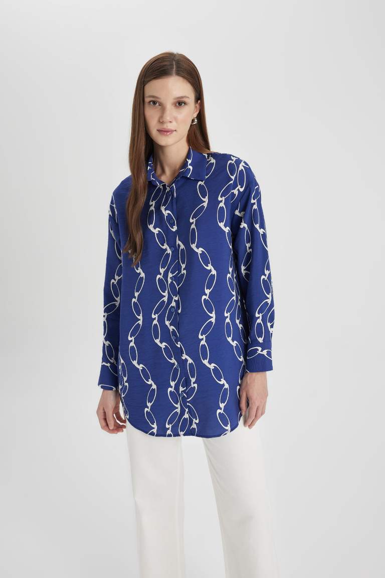 Relax Fit Patterned Long Sleeve Shirt Tunic