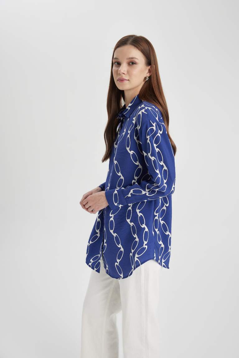 Relax Fit Patterned Long Sleeve Shirt Tunic