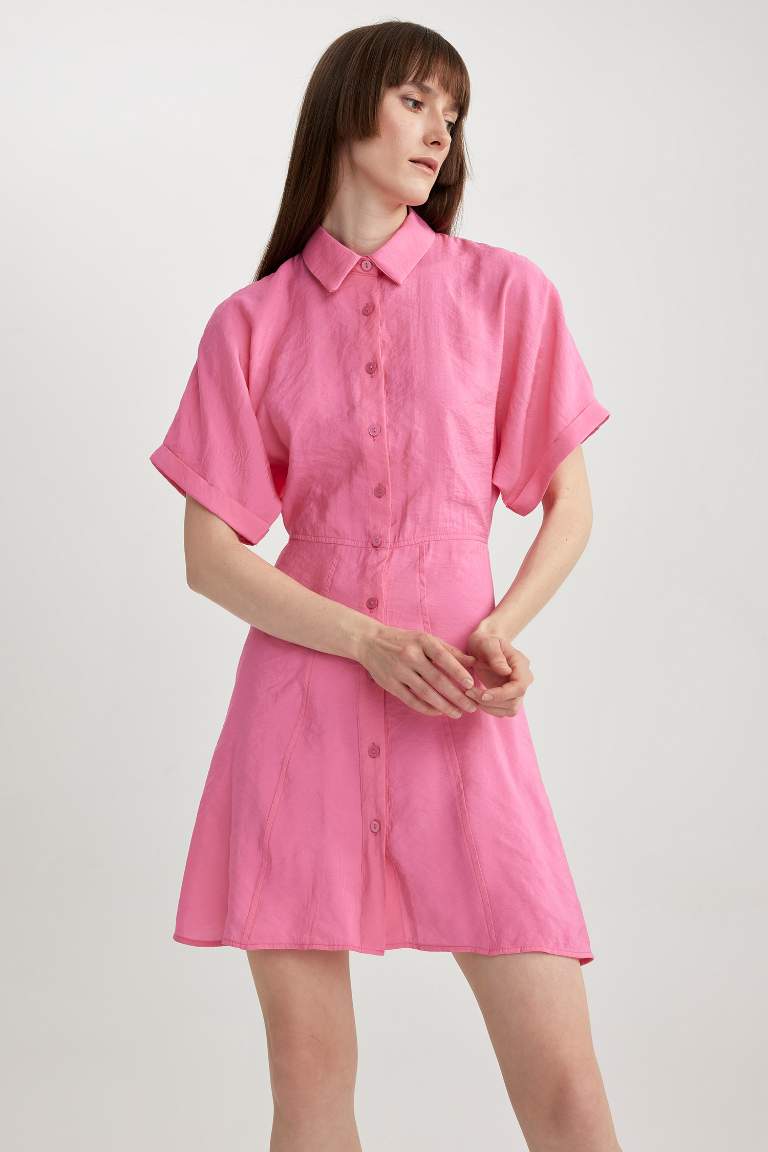 Shirt Collar Modal Bat Sleeve Mini Short Sleeve Dress