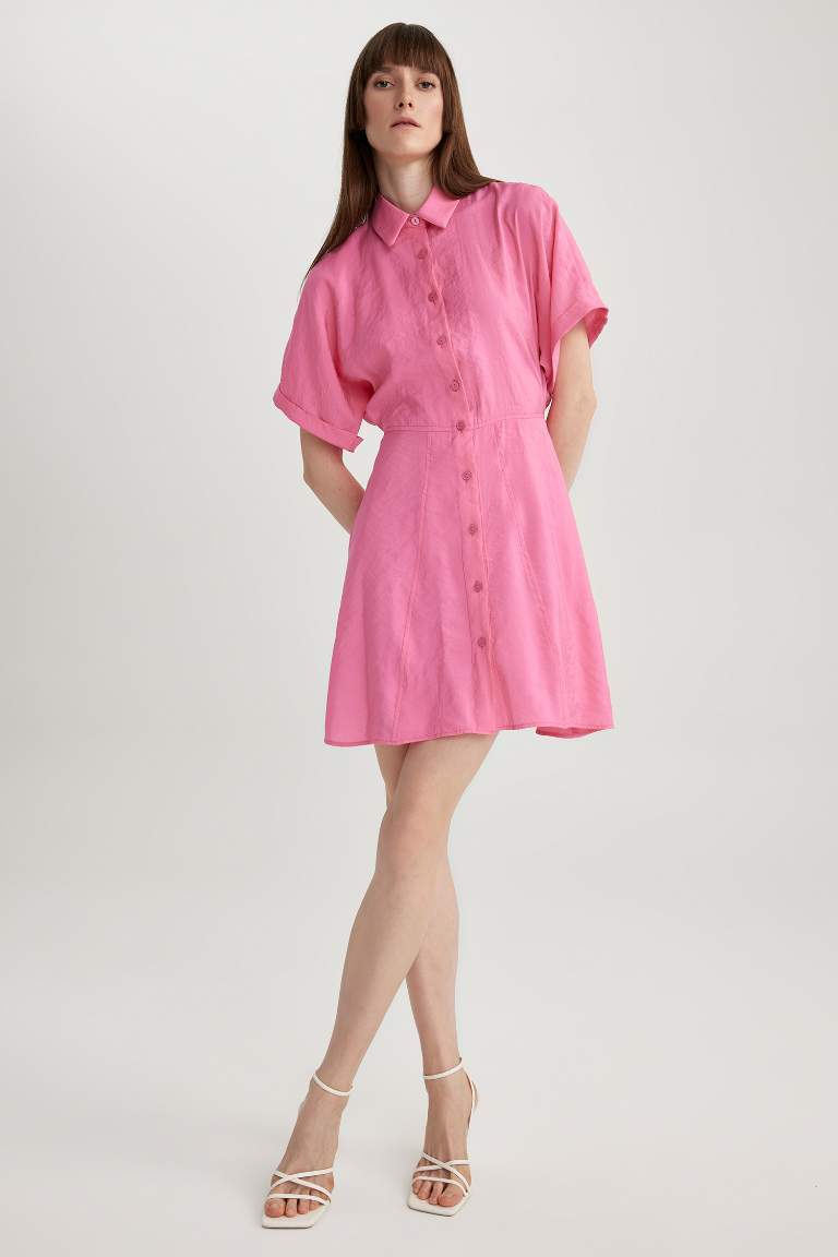 Shirt Collar Modal Bat Sleeve Mini Short Sleeve Dress