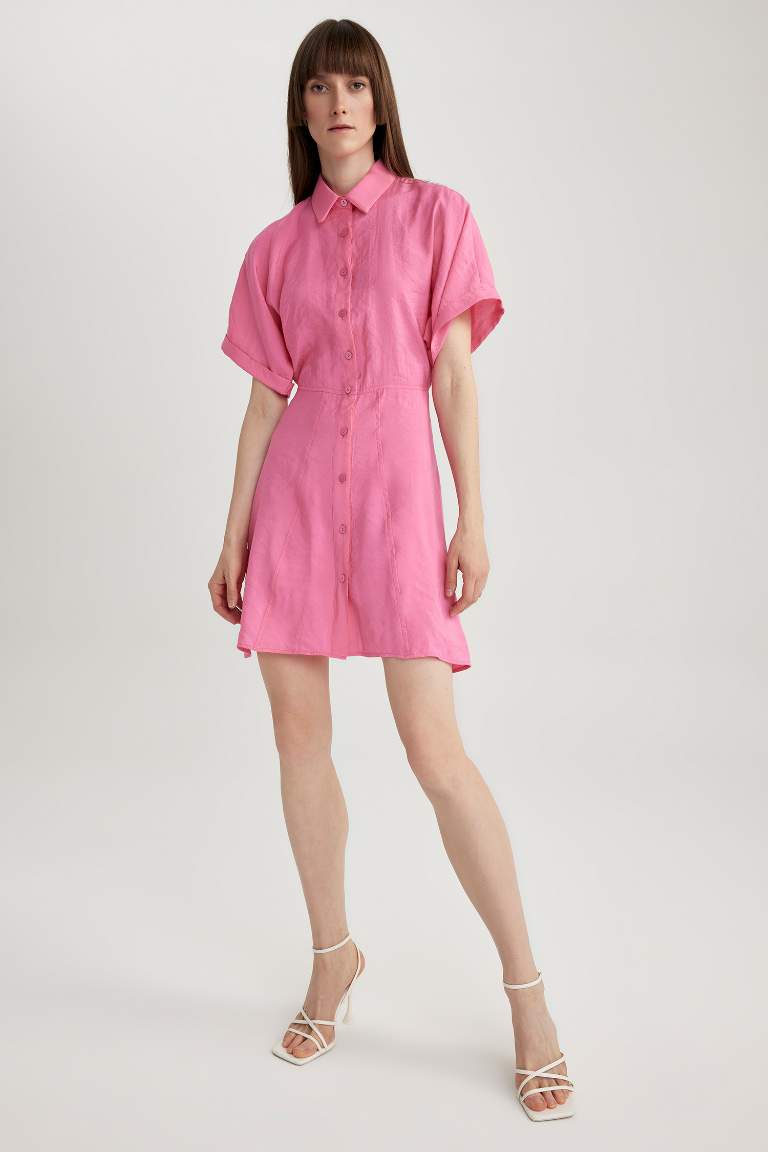 Shirt Collar Modal Bat Sleeve Mini Short Sleeve Dress