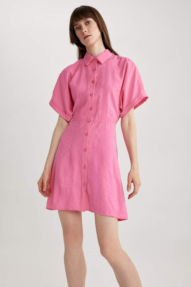 Shirt Collar Modal Bat Sleeve Mini Short Sleeve Dress