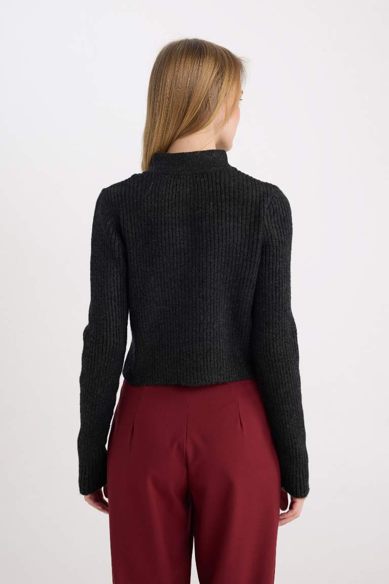 Slim Fit Dar Kesim Yarım Balıkçı Yaka Triko Hırka