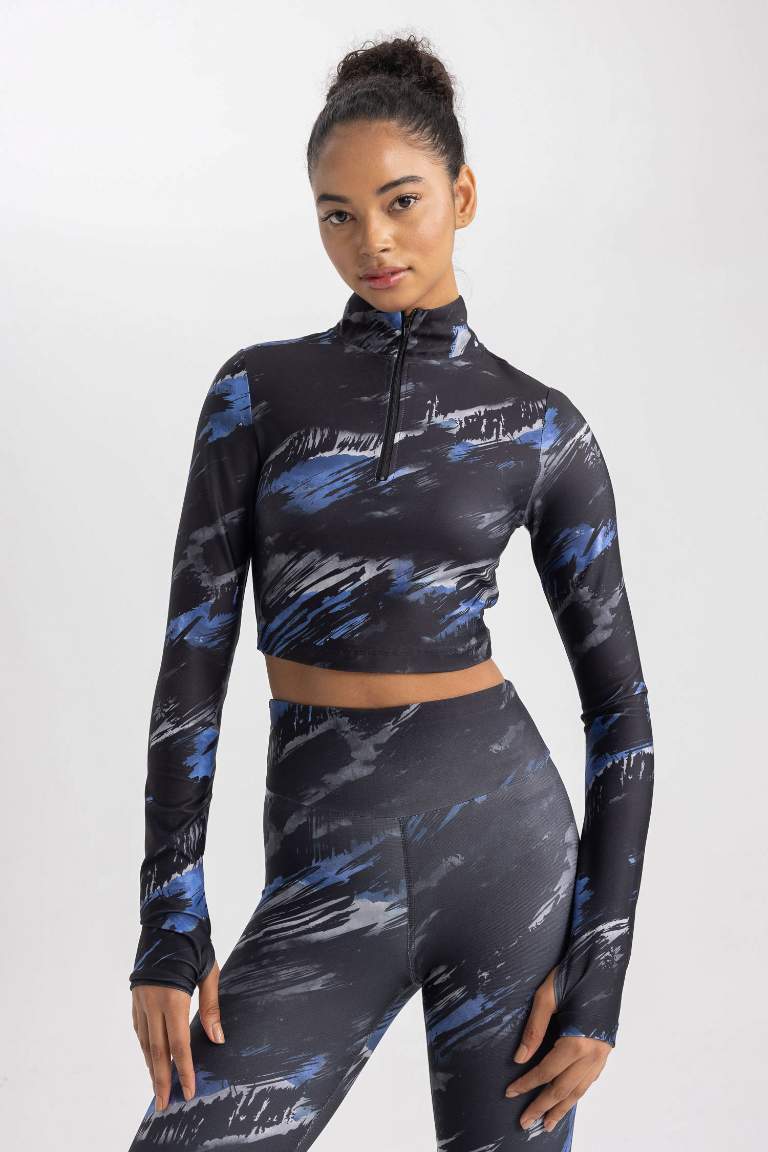 DeFactoFit Digital Printed Long Sleeve Crop T-Shirt