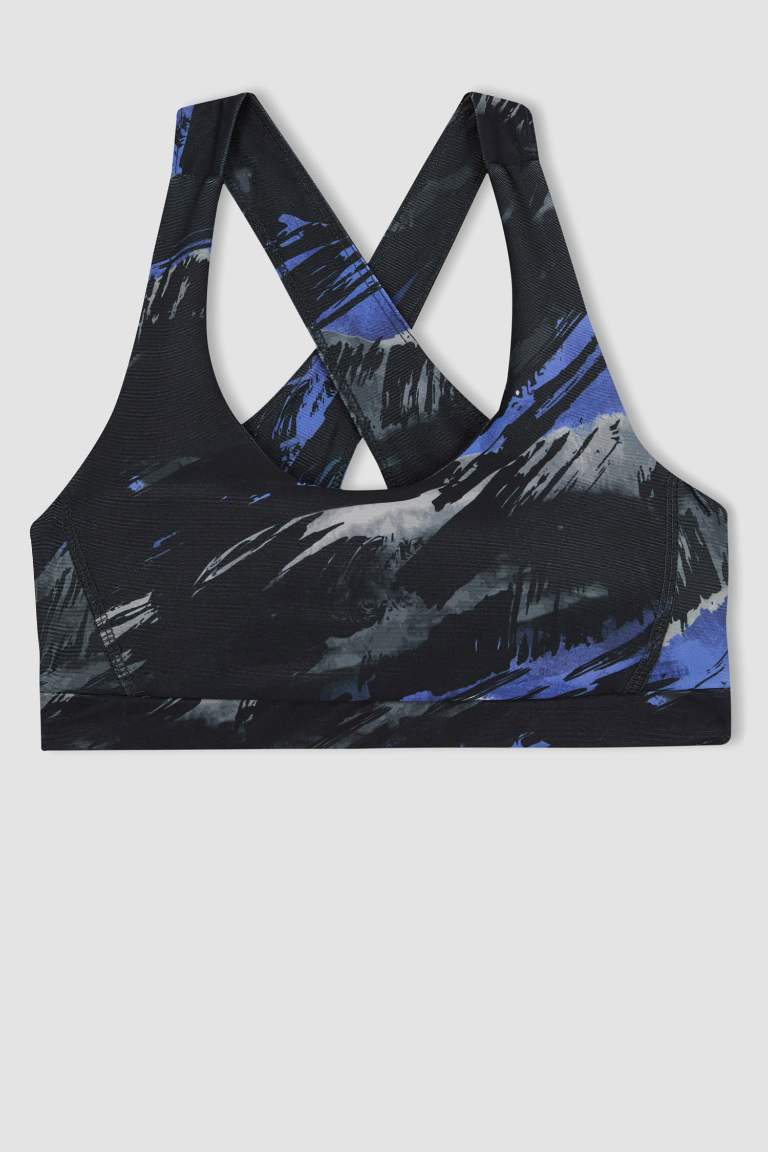 DeFactoFit Round Neck Patterned Sports Bra