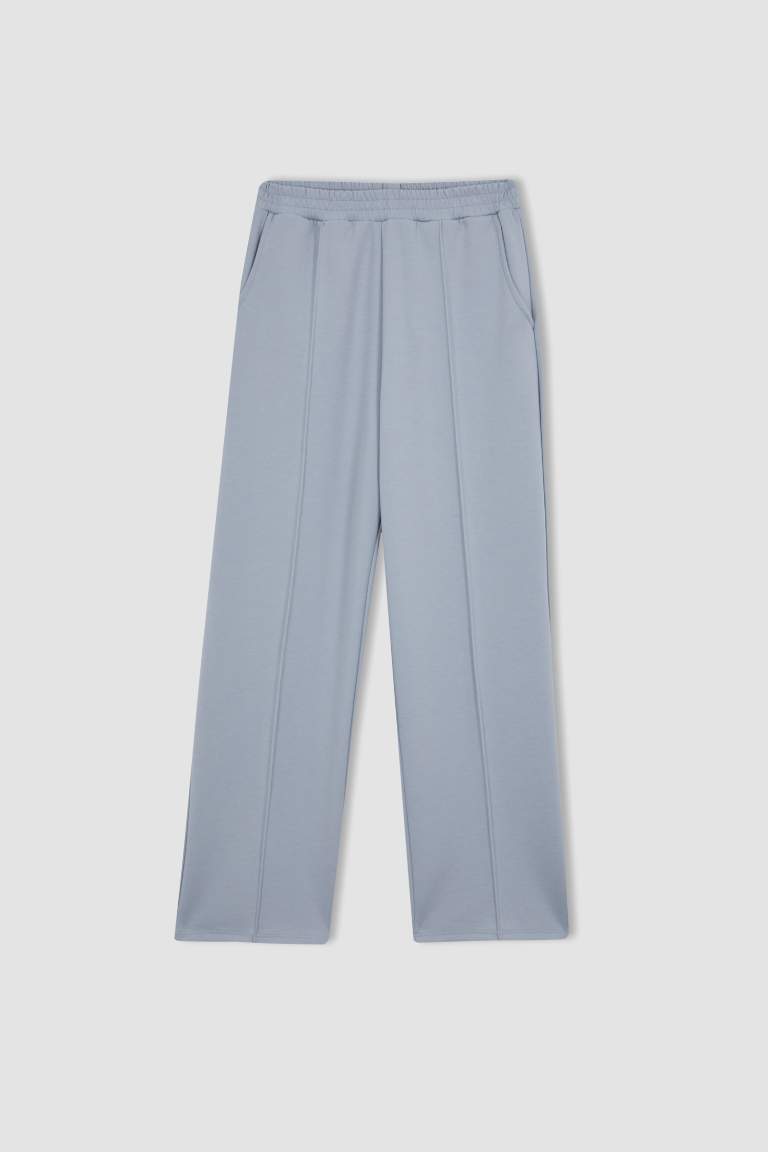 Standard Fit Wide Leg Scuba Fabric Trousers