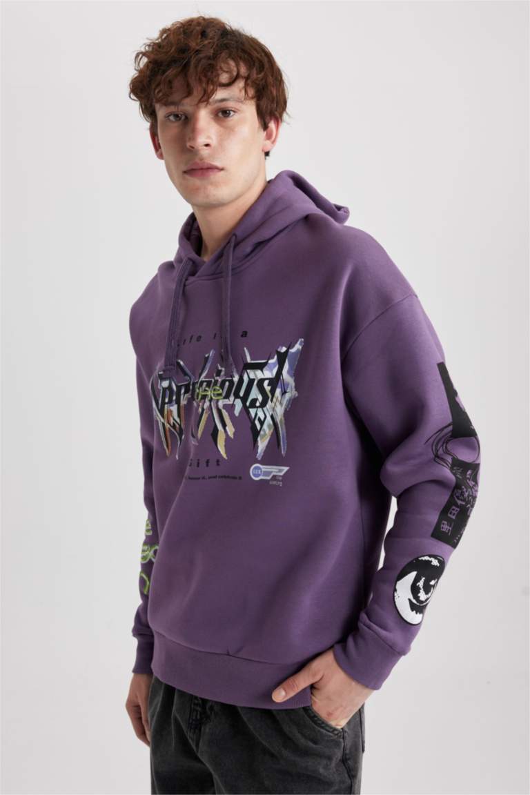 Purple MAN Oversize Fit Printed Long Sleeve Sweatshirt 2955187 | DeFacto