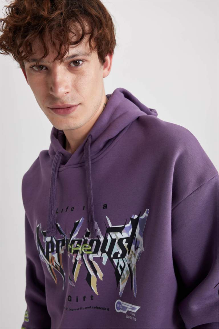 Purple MAN Oversize Fit Printed Long Sleeve Sweatshirt 2955187 | DeFacto