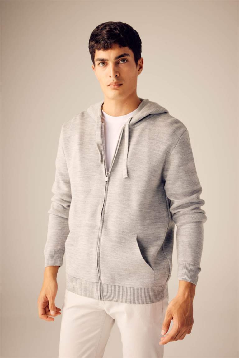 TMY Gray Melange Standard Fit Hooded Men's Sweatshirt with Embroidered Text - 87838 - Coeur dAlene main image 1