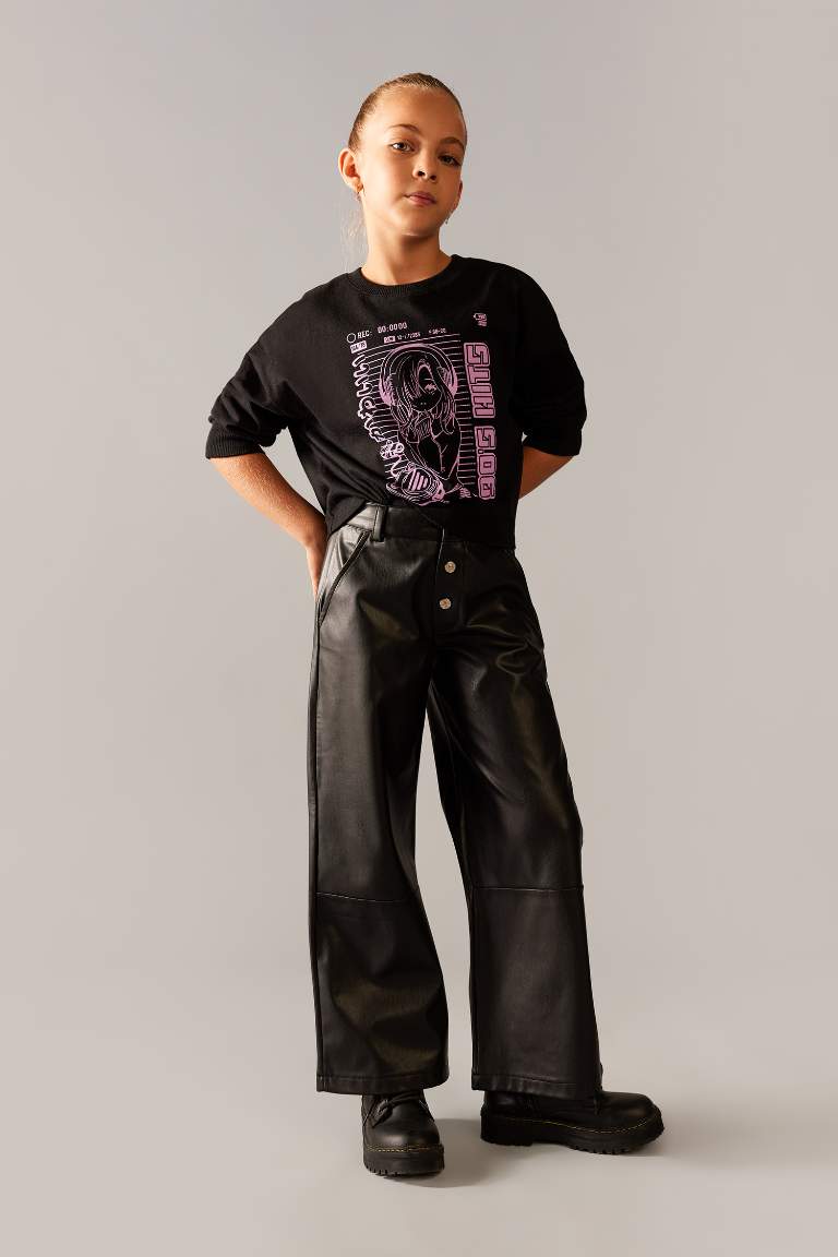 Girl Wide Leg Wide Leg Faux Leather Trousers