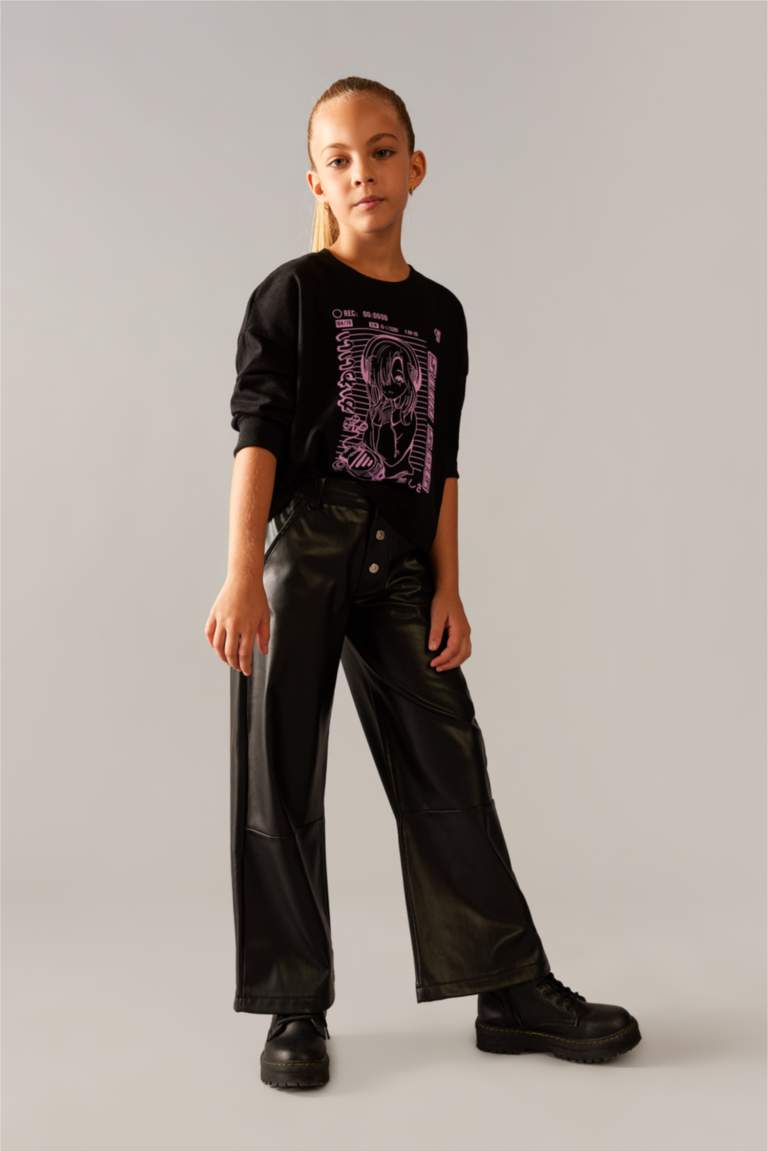 Girl Wide Leg Wide Leg Faux Leather Trousers