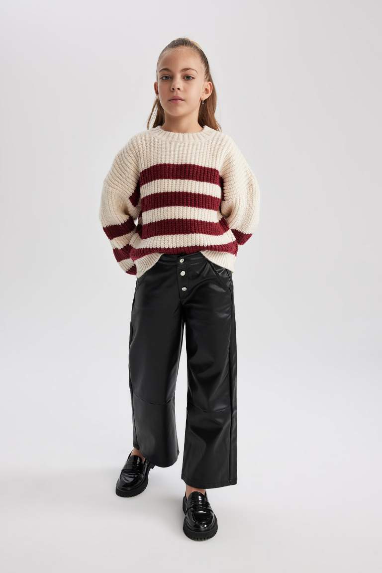 Girl Wide Leg Wide Leg Faux Leather Trousers