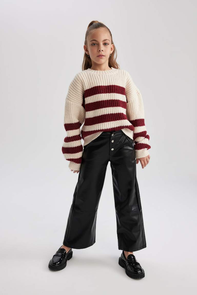 Girl Wide Leg Wide Leg Faux Leather Trousers