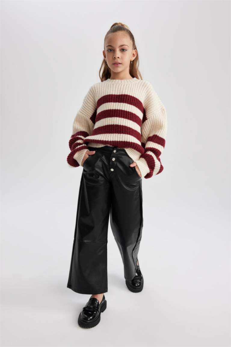 Girl Wide Leg Wide Leg Faux Leather Trousers