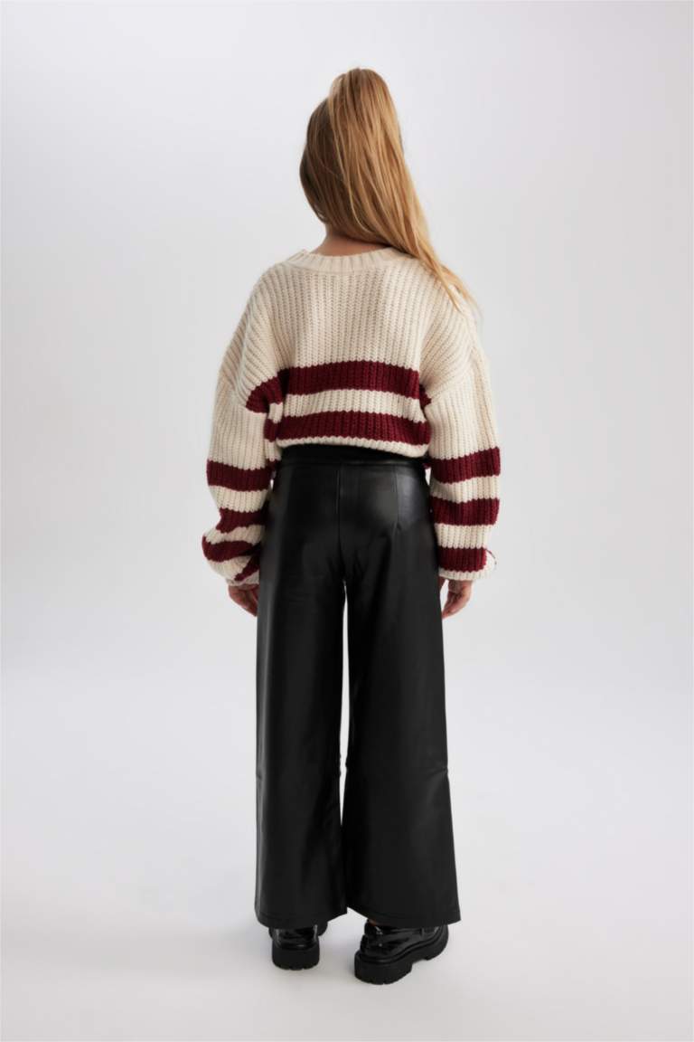 Girl Wide Leg Wide Leg Faux Leather Trousers