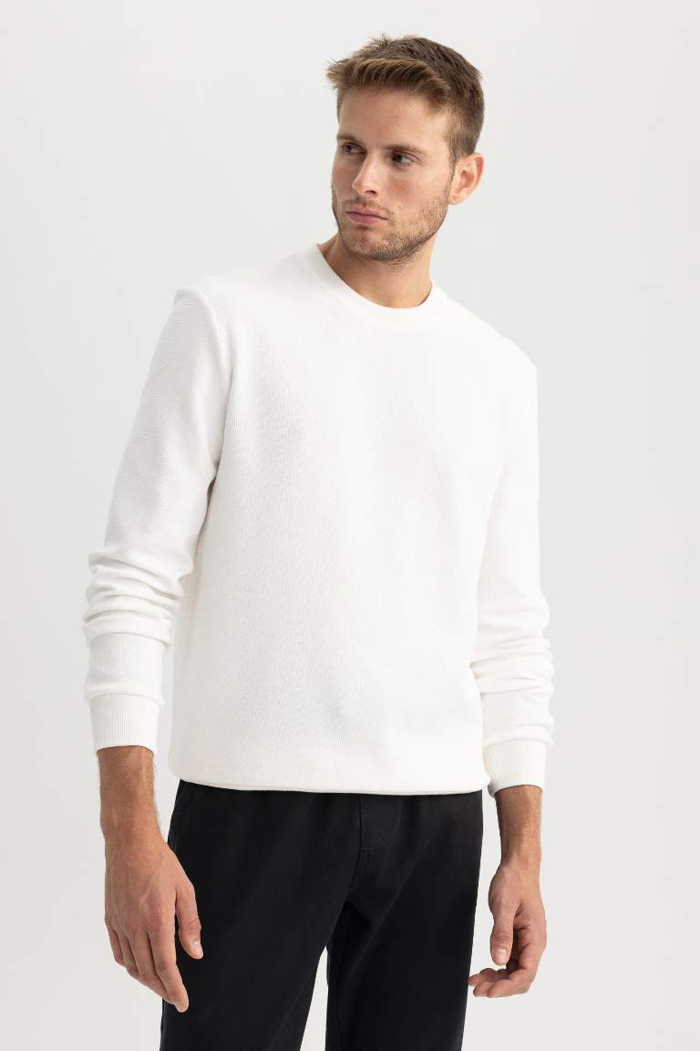 Regular Fit Bisiklet Yaka %100 Pamuk Basic Düz Sweatshirt