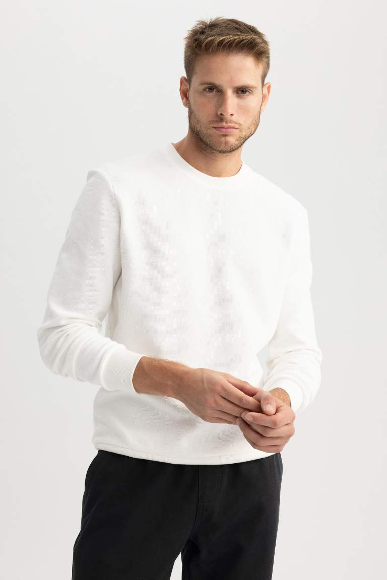 Regular Fit Bisiklet Yaka %100 Pamuk Basic Düz Sweatshirt