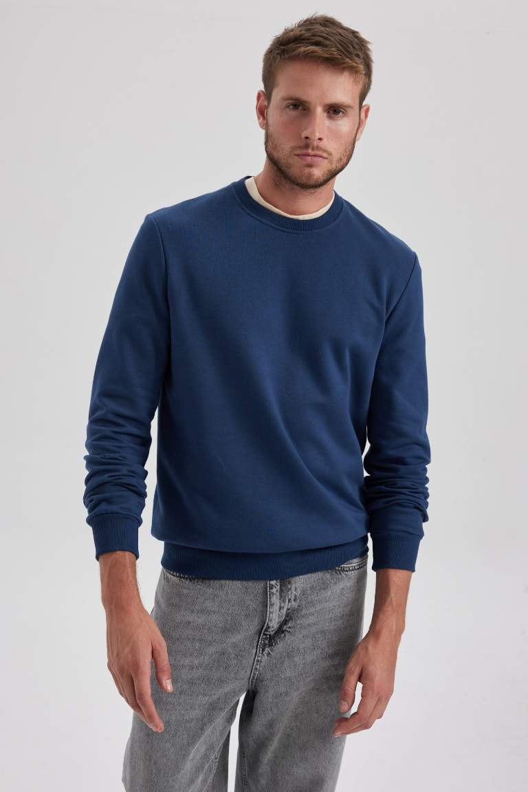 Regular Fit Crew Neck Cotton Basic Sweatshirt