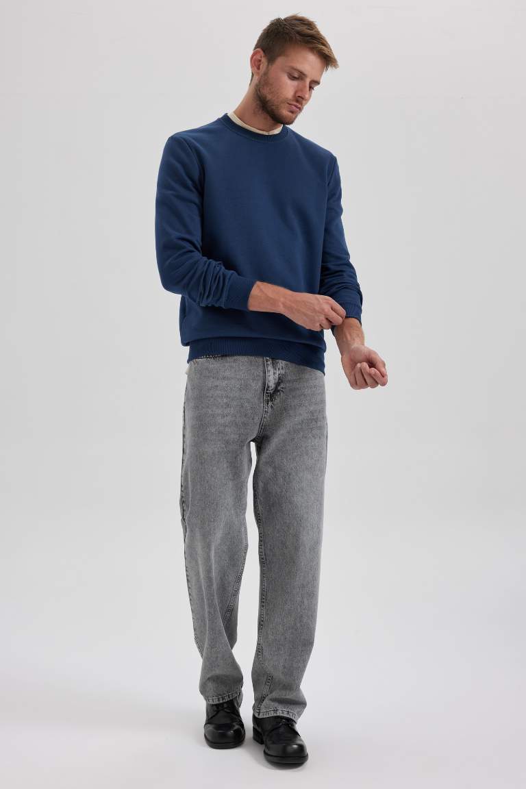 Regular Fit Crew Neck Cotton Basic Sweatshirt