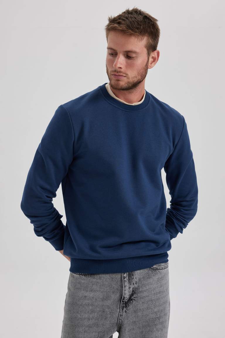 Regular Fit Crew Neck Cotton Basic Sweatshirt