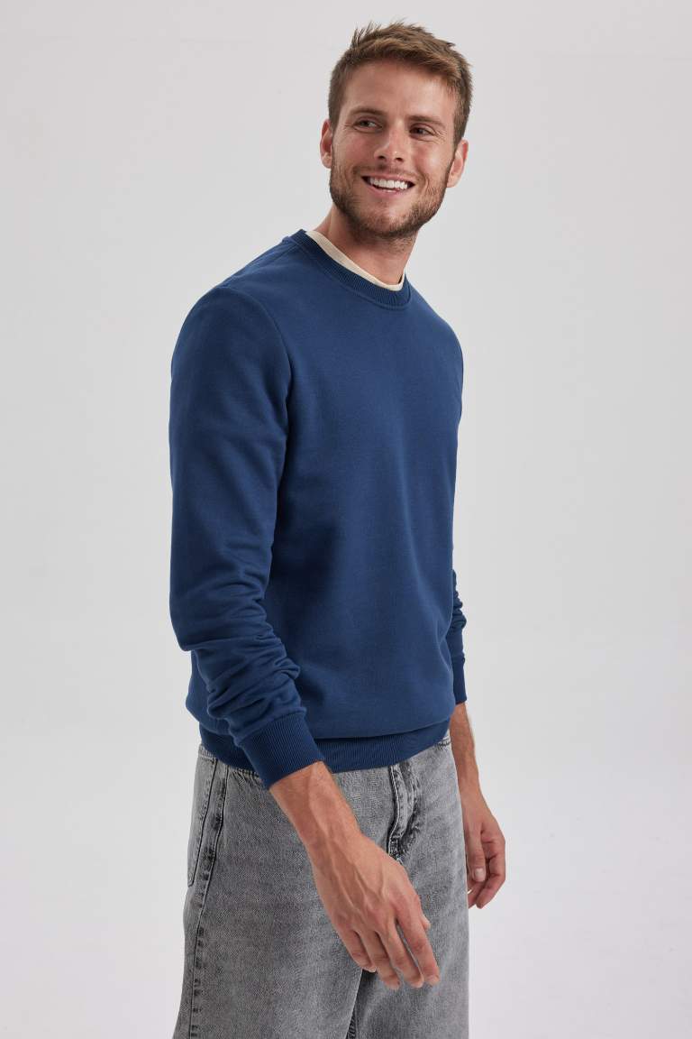 Regular Fit Crew Neck Cotton Basic Sweatshirt