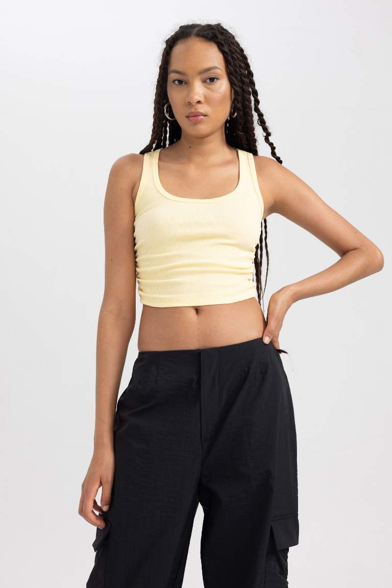 Fitted Crew Neck Ribbed Crop Top