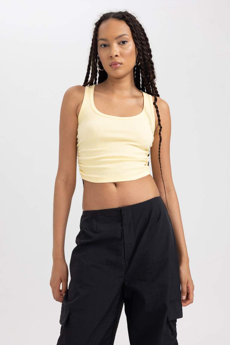 Fitted Crew Neck Ribbed Crop Top