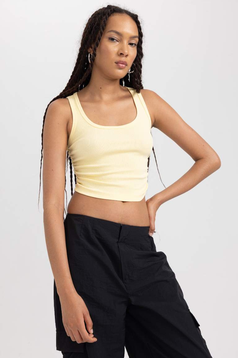 Fitted Crew Neck Ribbed Crop Top