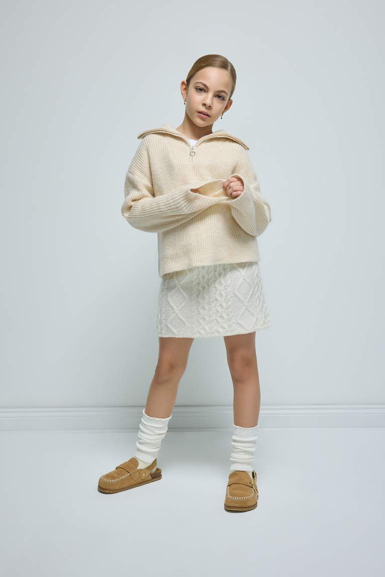 Pull en tricot à col montant zippé pour fille