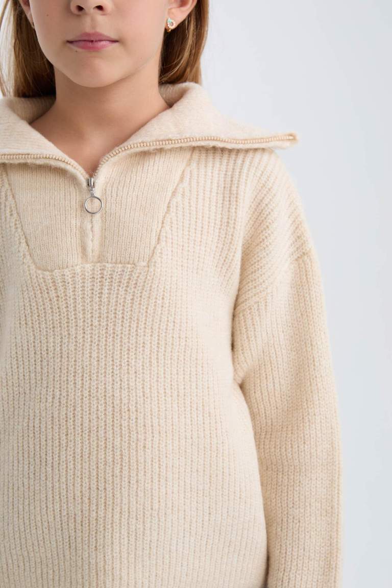 Pull en tricot à col montant zippé pour fille