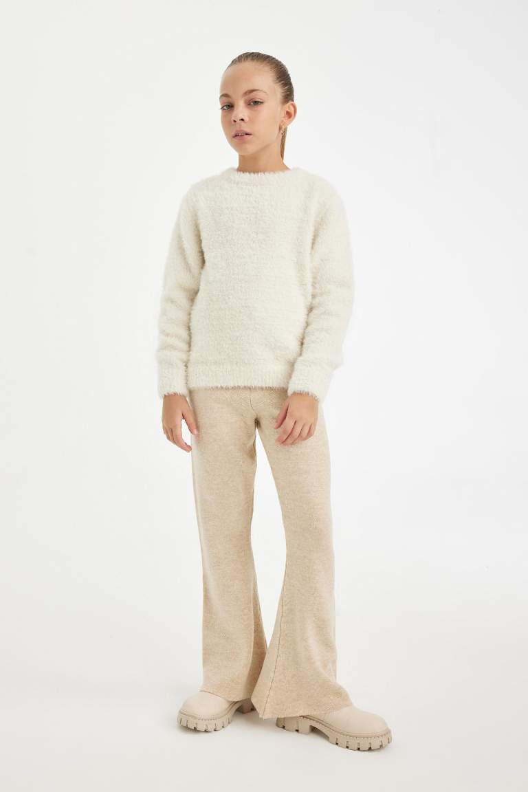 Kız Çocuk Flare Fit İspanyol Paça Basic Düz Triko Pantolon
