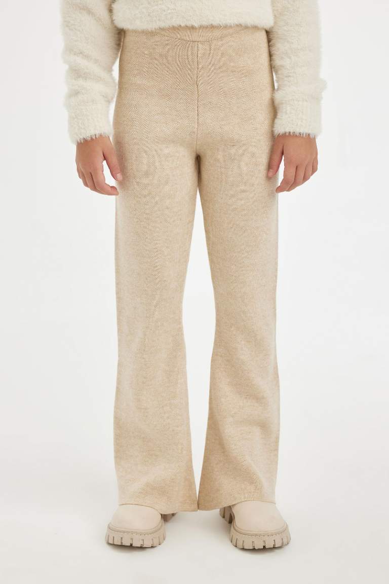 Kız Çocuk Flare Fit İspanyol Paça Basic Düz Triko Pantolon
