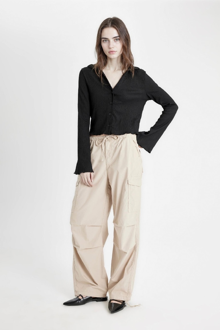 Coool Paraşüt Poplin Pantolon Basic Düz Cepli Beli Lastikli